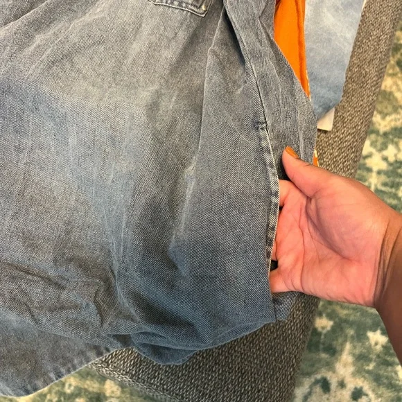 Women’s Denim Polo Baby Doll Dress With Pockets in Washed Blue - Picture 8 of 8